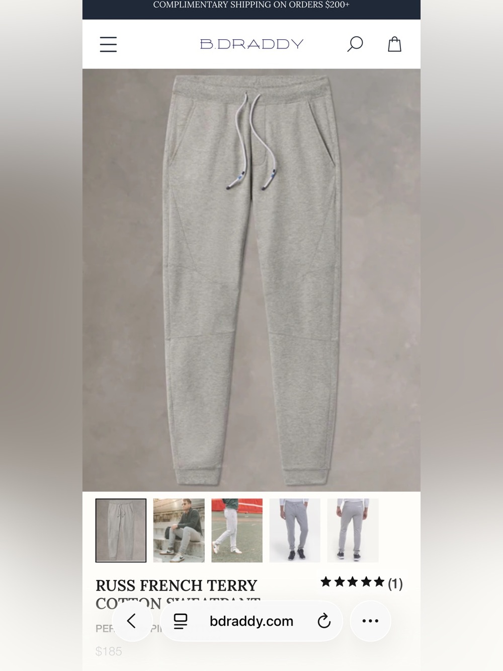 B. Draddy Men's Gray Russ French Terry Cotton Jogger Pants